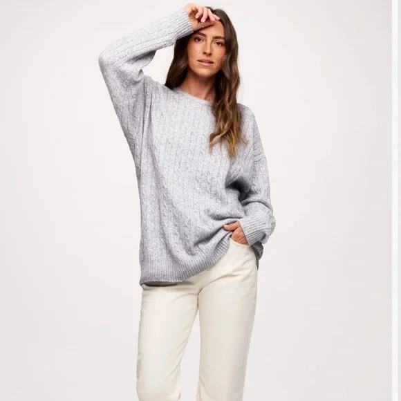 Nuuds Cable Crewneck Sweater in Heather Grey XL - Picture 2 of 10